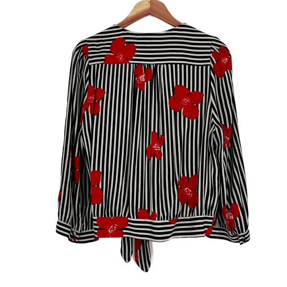 Madewell Wrap Top in Candied Orchids Black/White Striped Floral sz XL - Picture 7 of 10